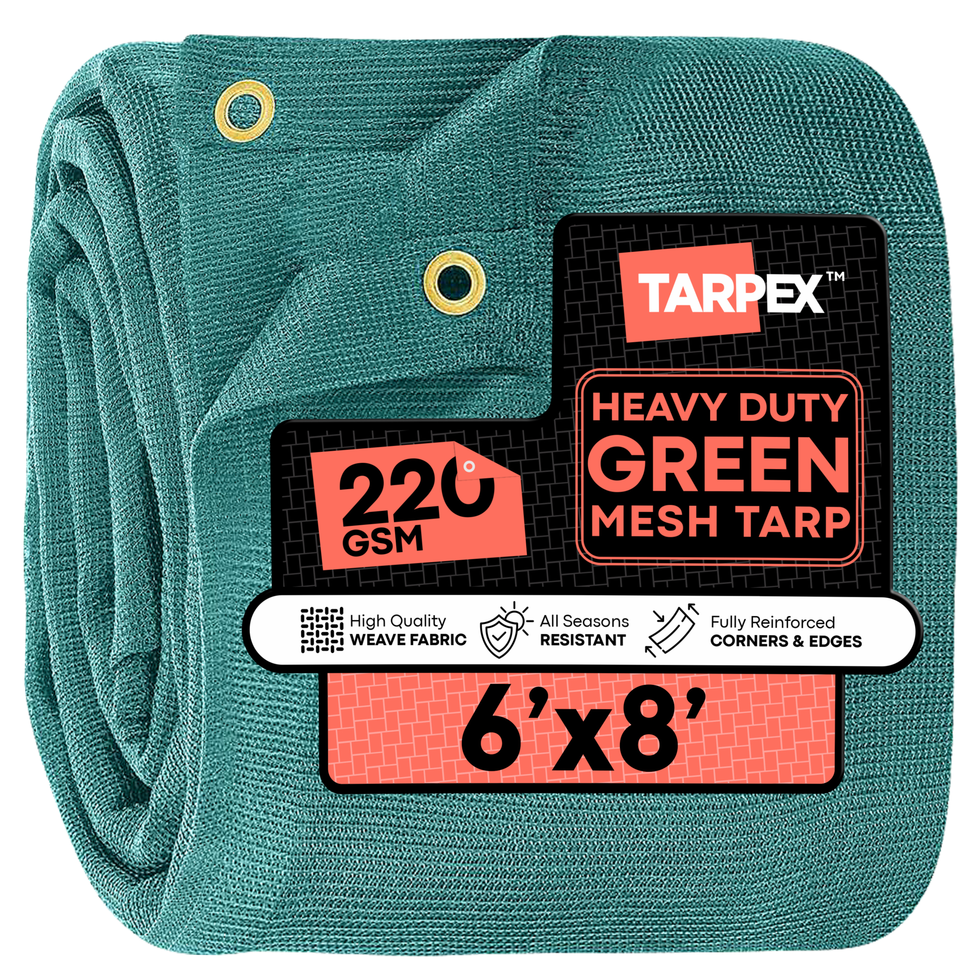 Tarpex 6' x 8' Green Heavy-Duty Weather Resistant 6.5 oz. 70% Shade Polyethylene Mesh Truck Tarp